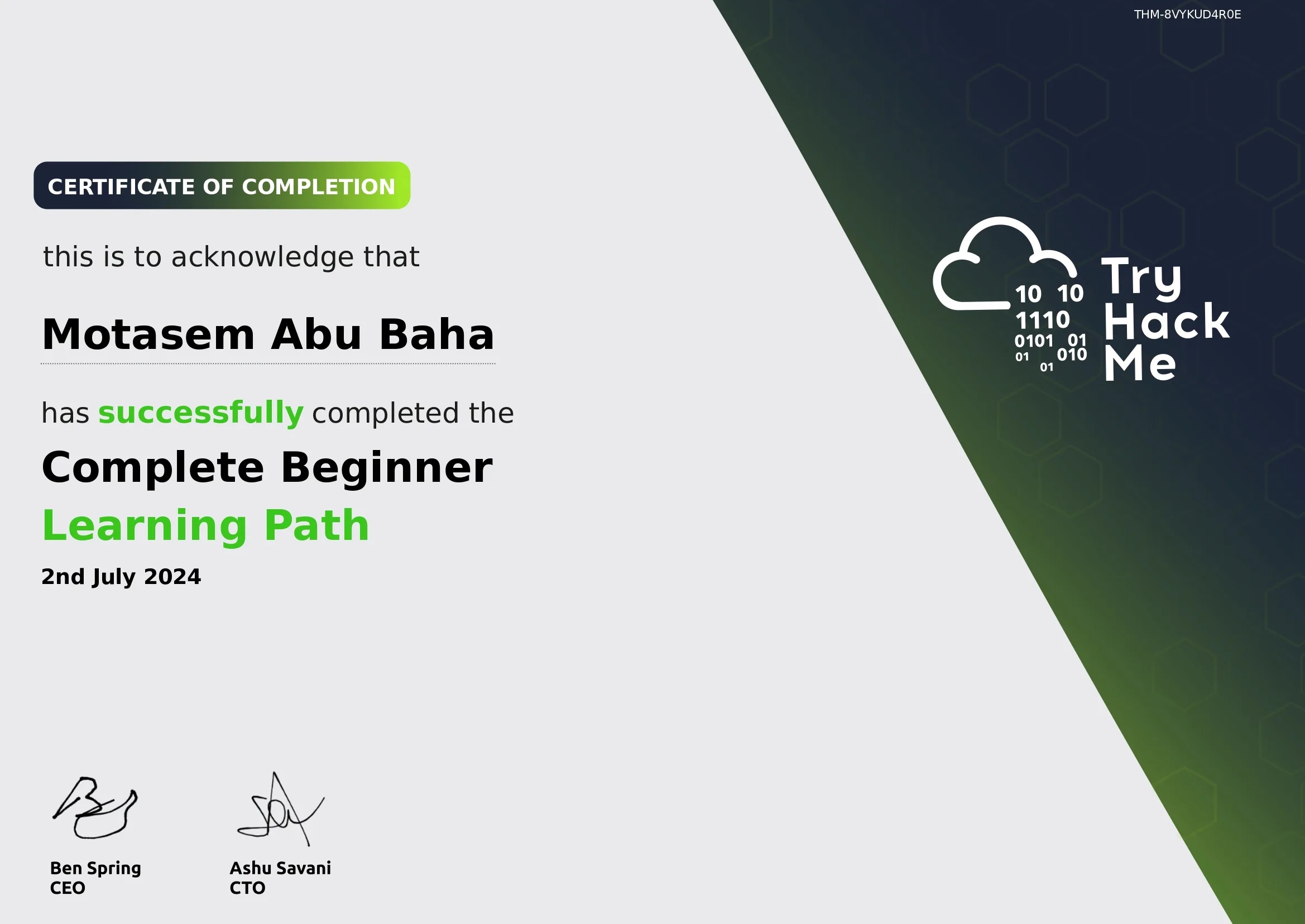 THM { Beginner } certificate