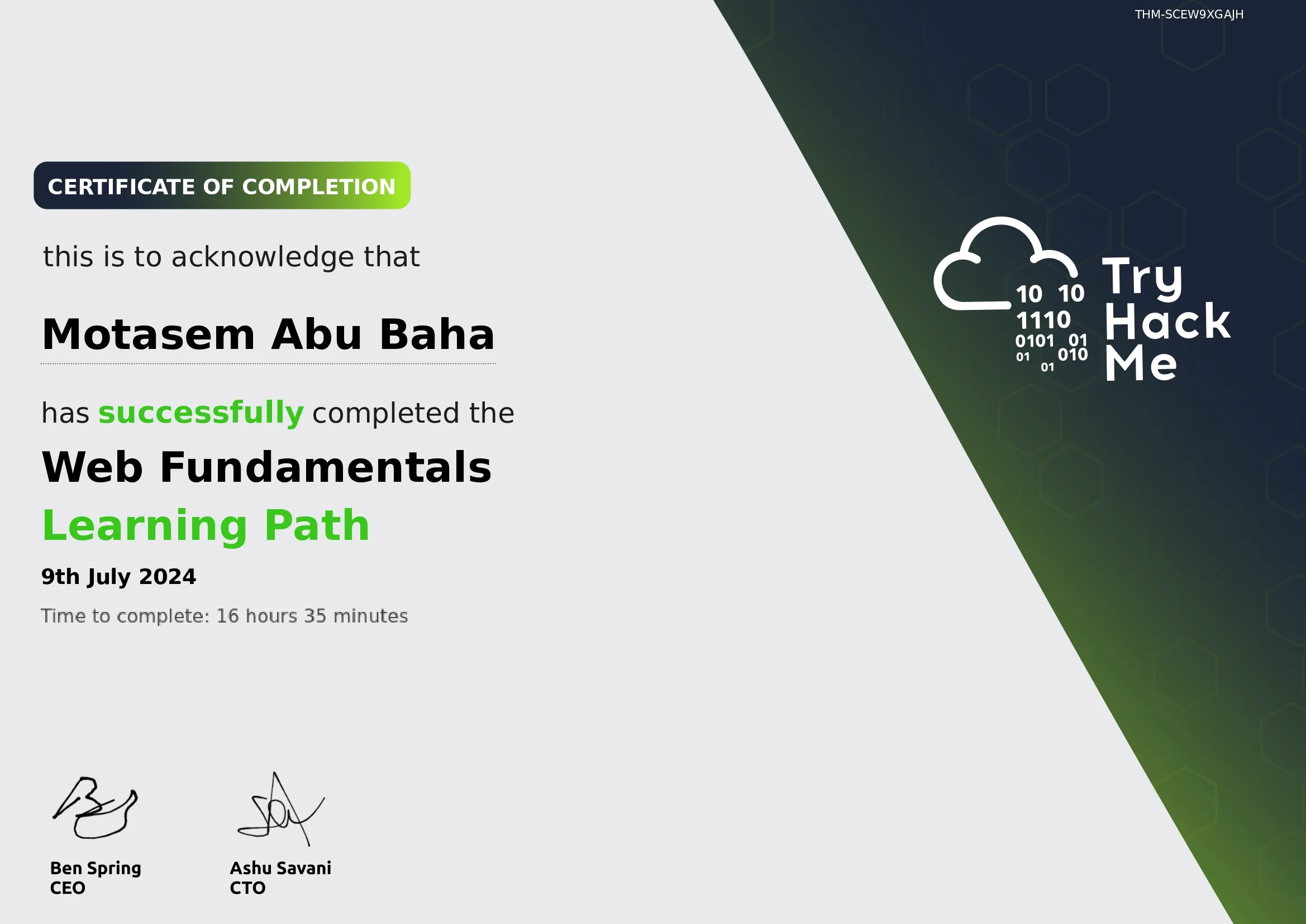 THM { Web Fundamentals } certificate
