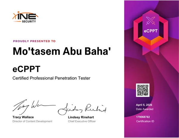 eLearnSecurity Certified Professional Penetration Tester (eCPPTv3) certificate