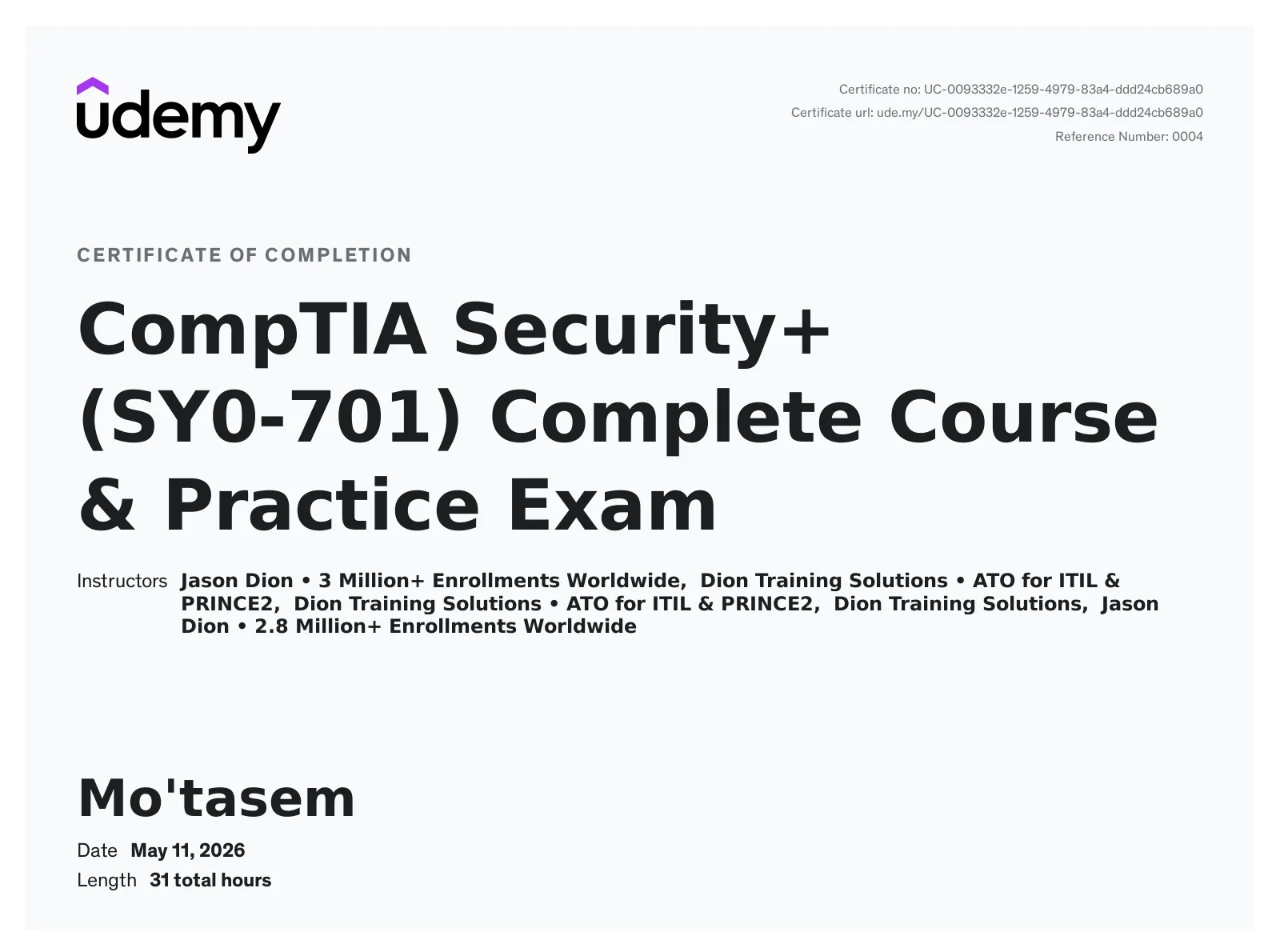 Security+ certificate