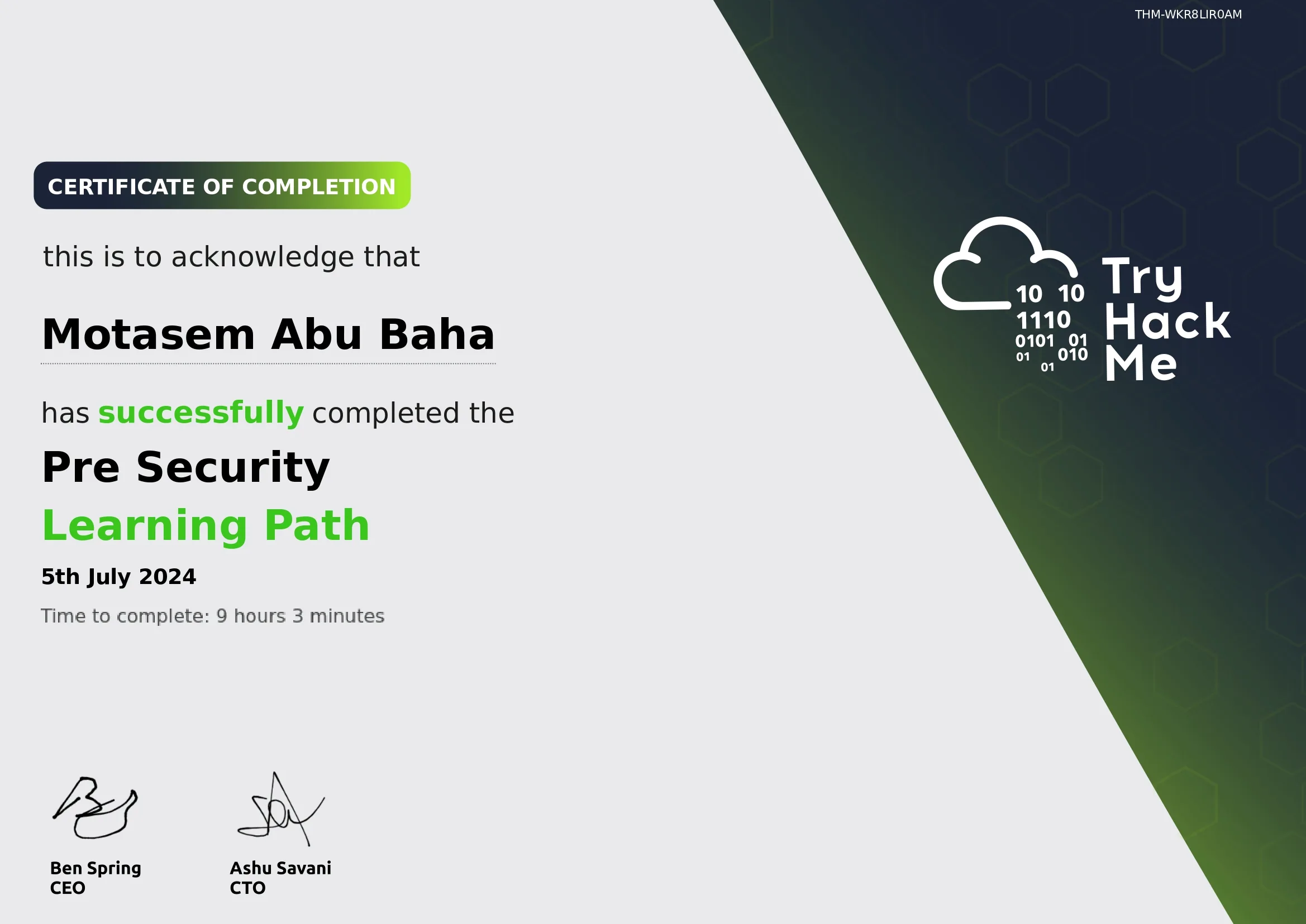 THM { Pre-Cyber Security } certificate